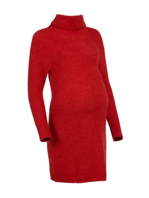 Maternity Cowl Neck Sweater Dress in Tamale Red