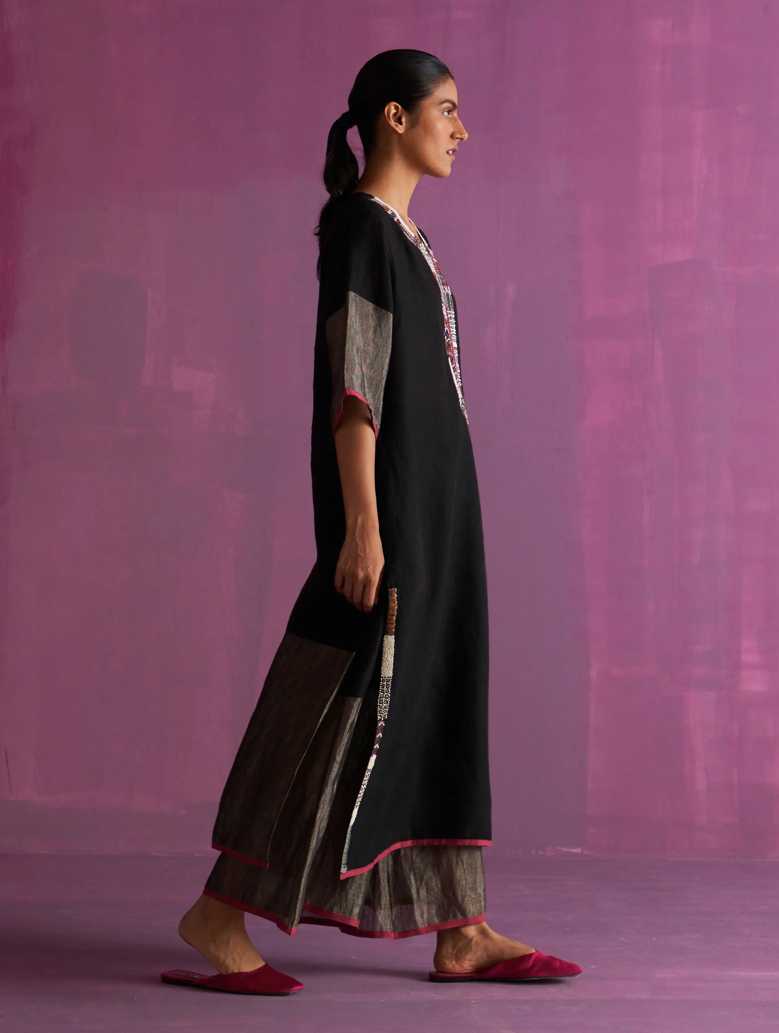 Mato Hand-Embroidered Kurta Set - Black