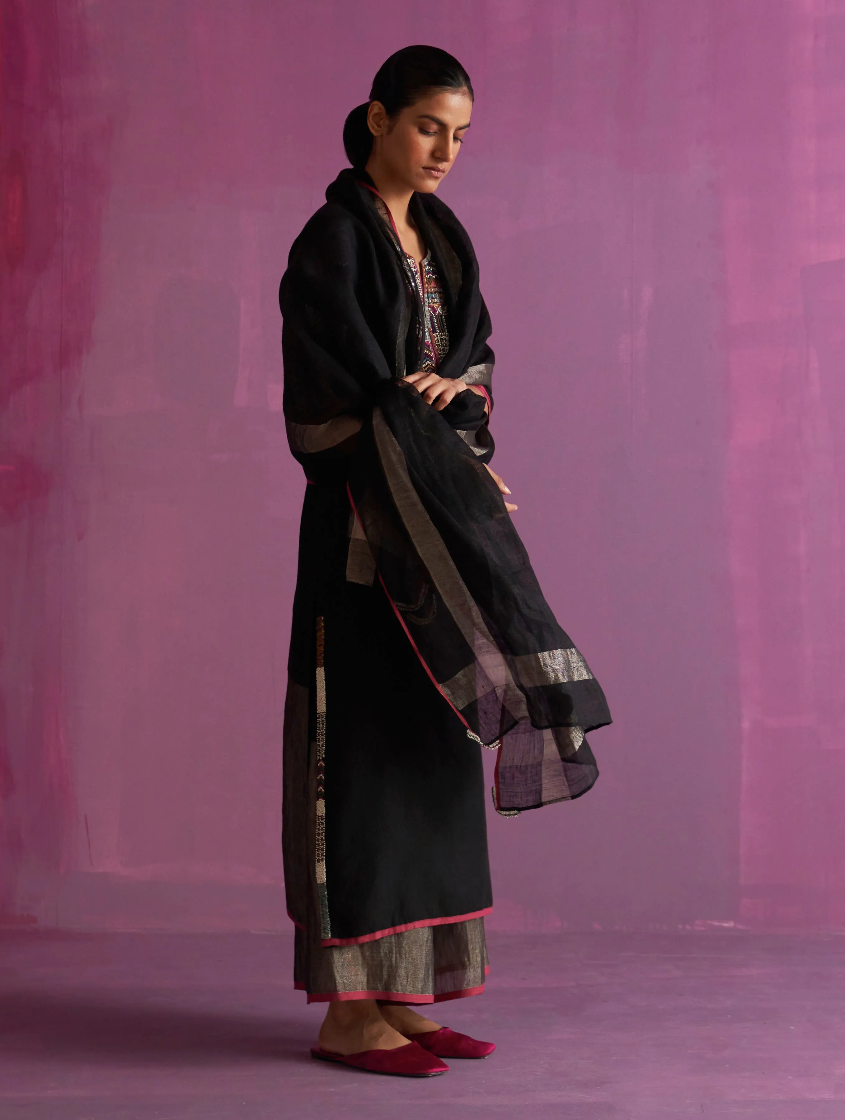 Mato Hand-Embroidered Kurta Set - Black