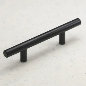 Matte Black Brass Cabinet Hardware Euro Style Bar Handle Pull - 3" Hole Centers, 5-3/4"" Overall Length Flat Black