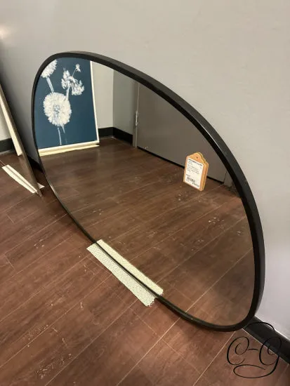 Matte Black Finish Iron Oval Wall Mirror