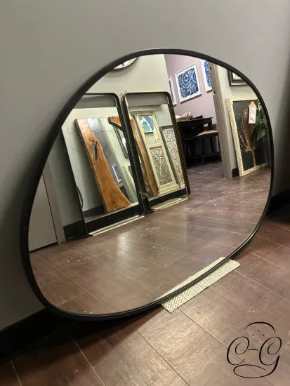 Matte Black Finish Iron Oval Wall Mirror