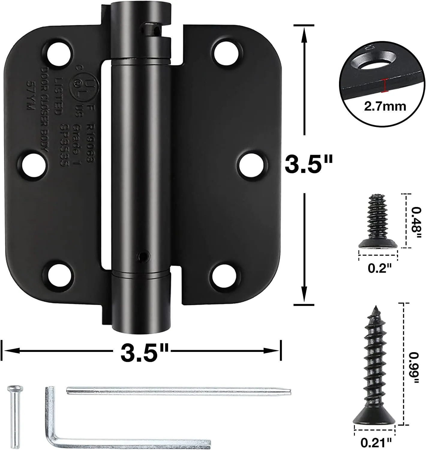 Matte Black Self-Closing 3-1/2" x 3-1/2" Spring Door Hinge (2 PACK)