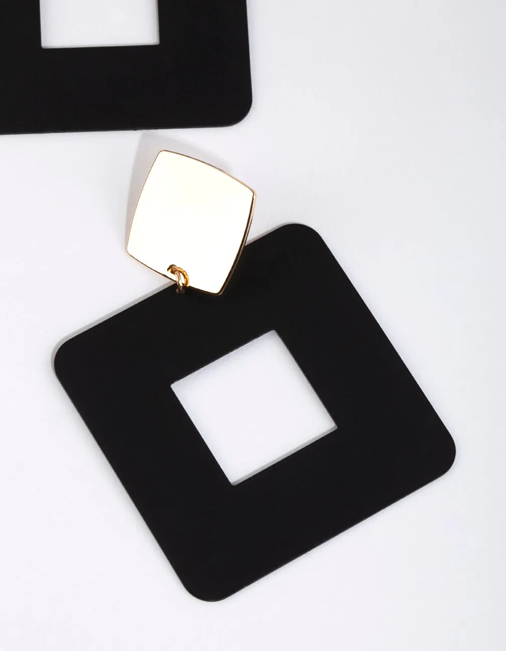 Matte Black Square Drop Earrings