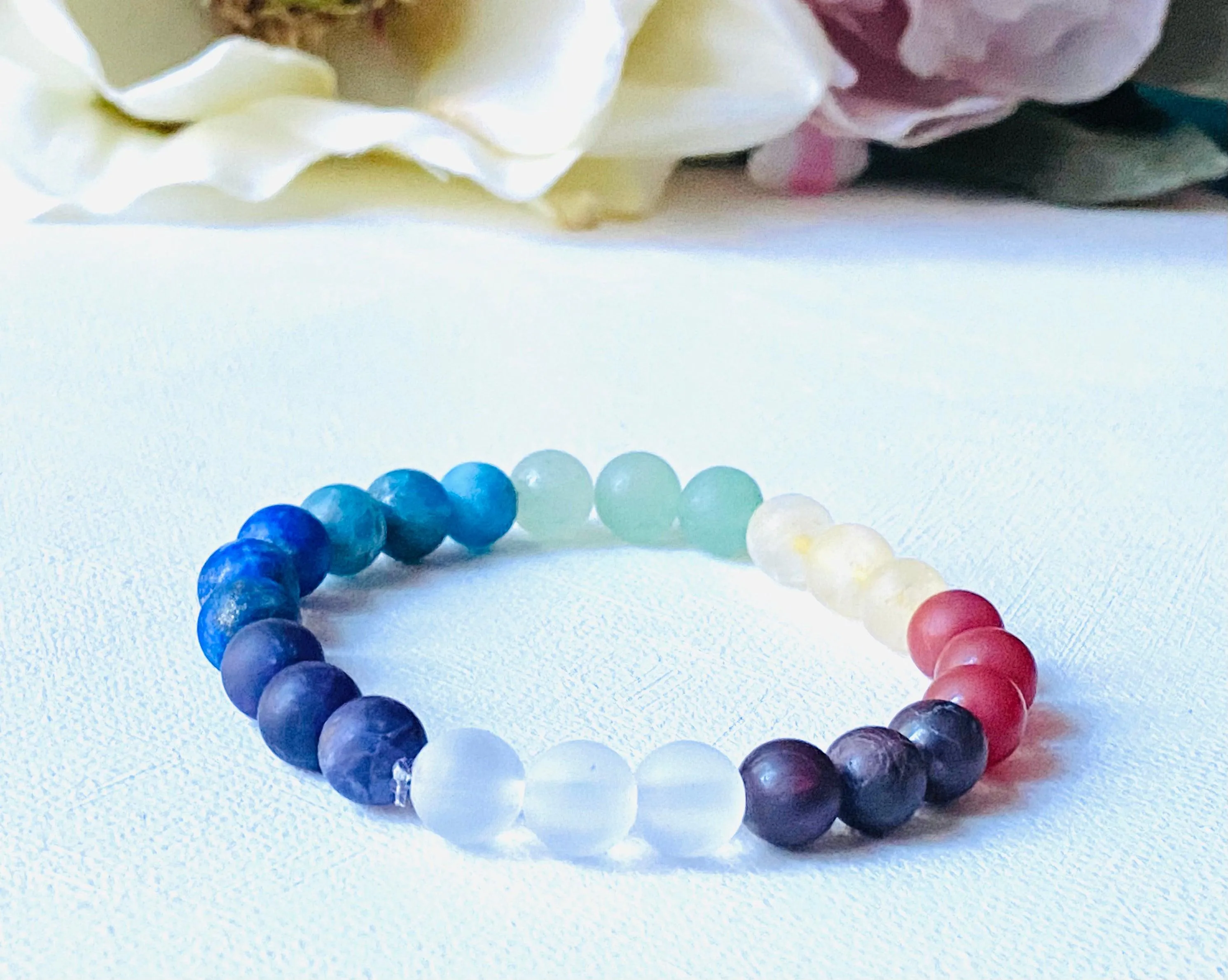 Matte Genuine Gemstone Chakra Stretch Bracelets, Chakra Stretch Bracelets