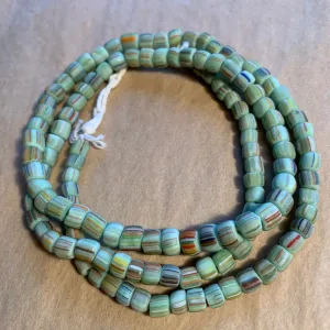 Matte Opaque Mint Striped Glass Beads, Java