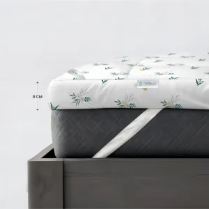 Mattress Topper with 2 Pillow Cover - Floral Design 100x200 8cm