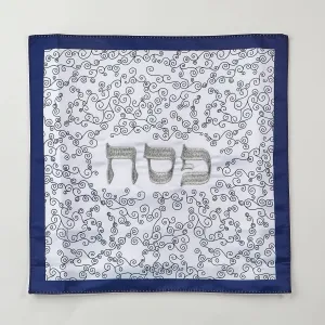 Matzah Cover,white Curlicues&silver,embroidrd Satin,13"square,bag