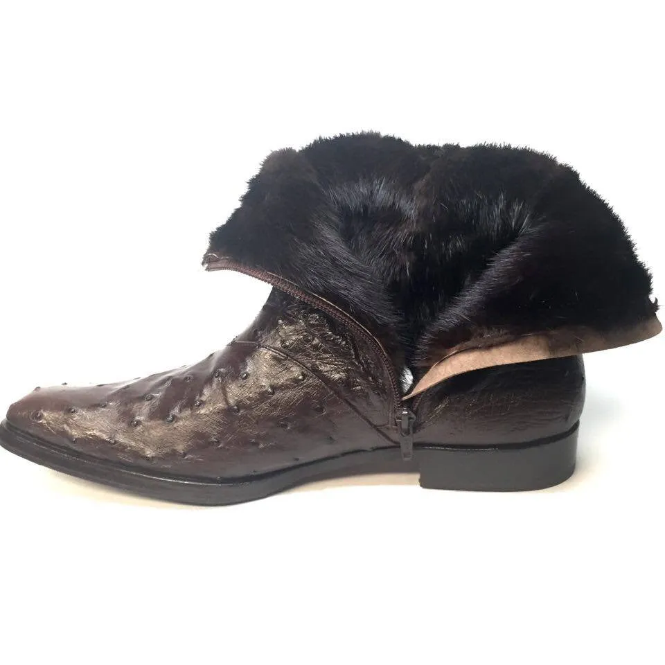 Mauri 4390 Nicotine Ostrich Quill & Mink Fur Ankle Boots