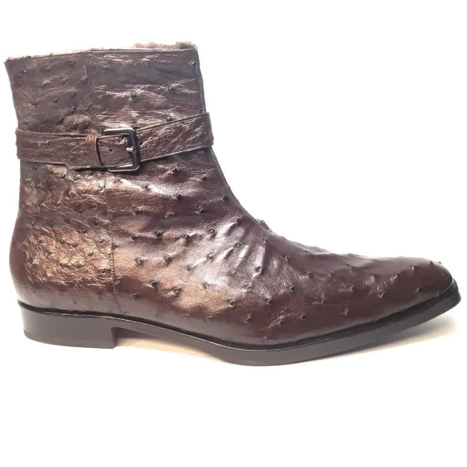 Mauri 4390 Nicotine Ostrich Quill & Mink Fur Ankle Boots