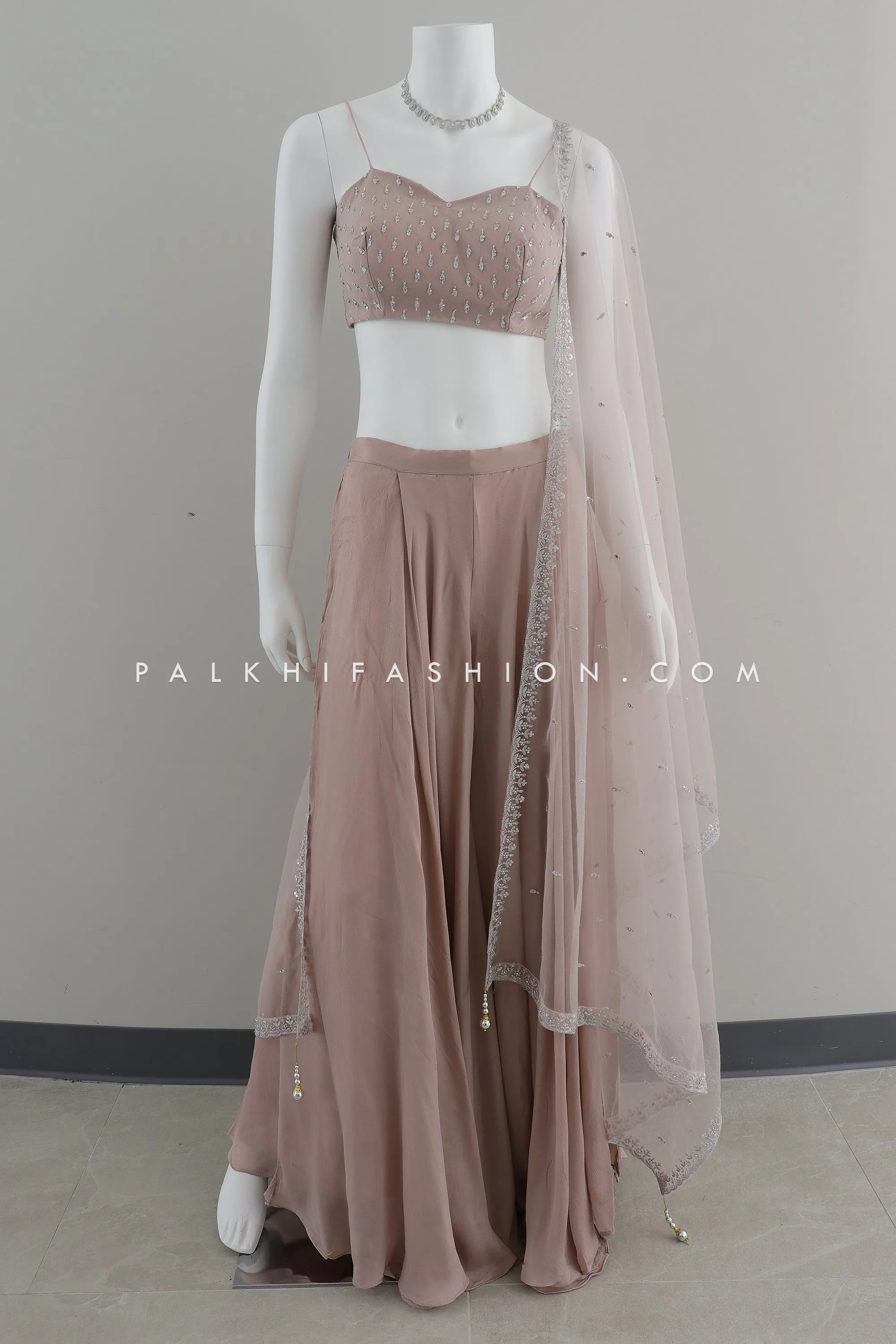 Mauve 2-in-1 Palazzo Set with Crop Top and Jacket - Palkhi Fashion