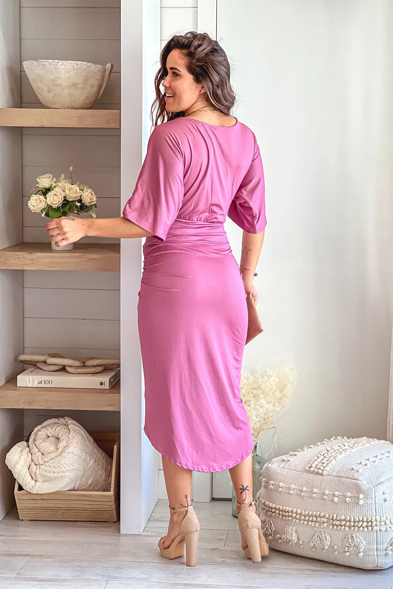 Mauve Asymmetrical Ruched Dress