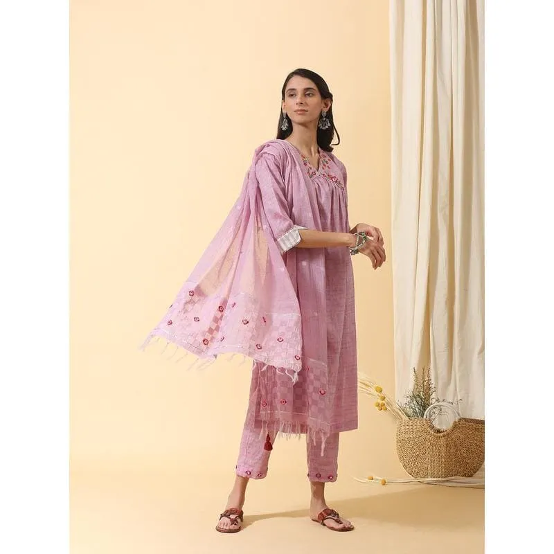 Mauve Colourful Mirror Kurta Set