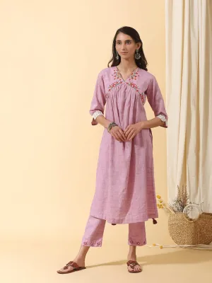 Mauve Colourful Mirror Kurta Set