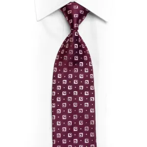 Mauve Geometric On Burgundy Rhinestone Necktie With Silver Sparkles