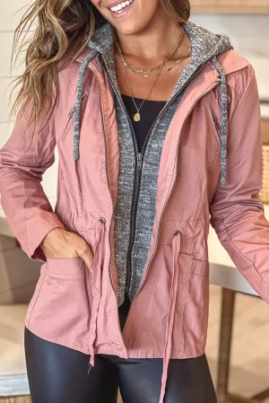 Mauve Jacket with Gray Hood