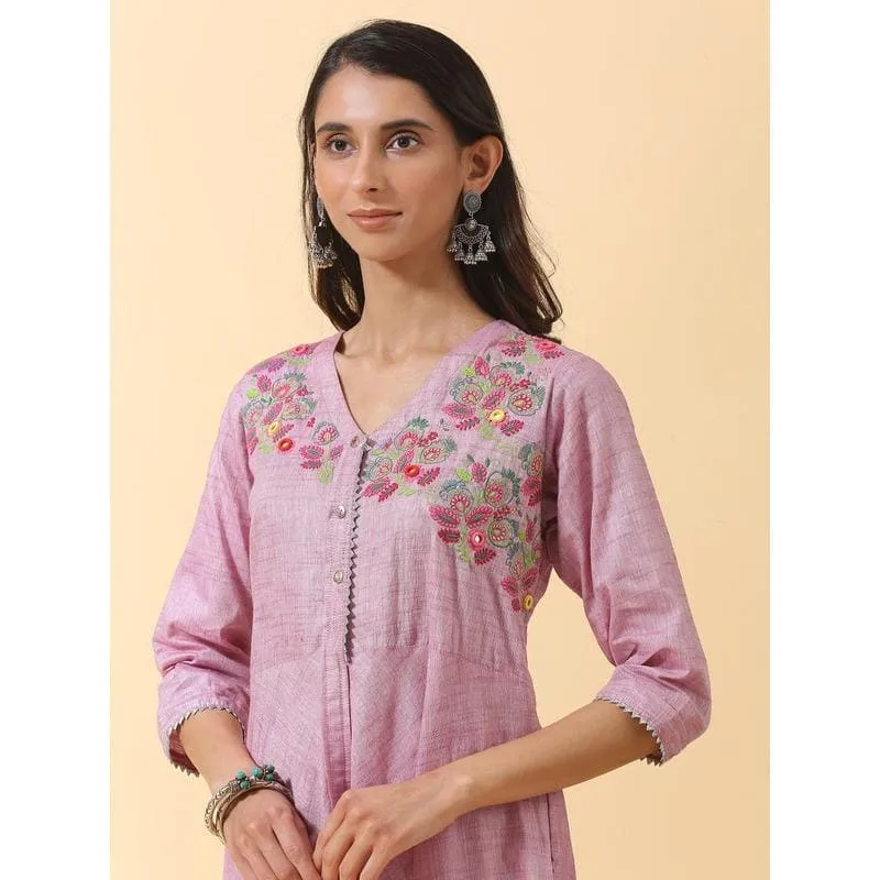 Mauve khadi Colorful Chintz embroidery Kurta Set