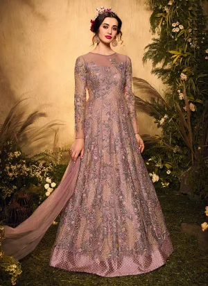 Mauve Multi Embroidered Designer Wedding Gown