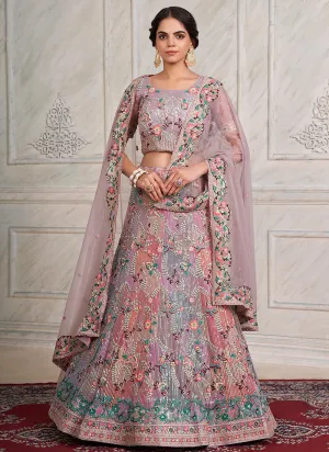 Mauve Multicoloured Sequence Embroidery Wedding Lehenga Choli