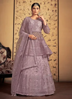 Mauve Net Readymade Lehenga Choli