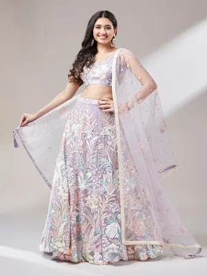 Mauve Net Sequinse Work Semi-Stitched Lehenga & Unstitched Blouse with Dupatta