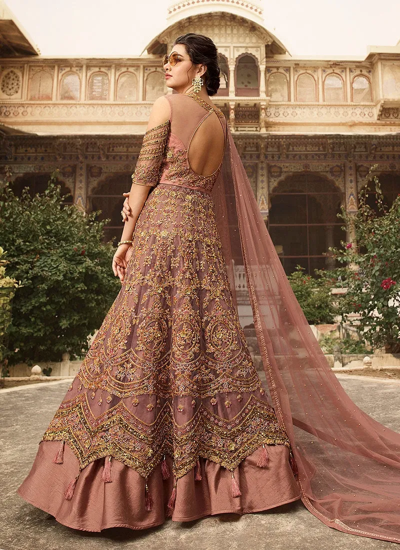 Mauve Overall Embellished Lehenga/Pant Suit