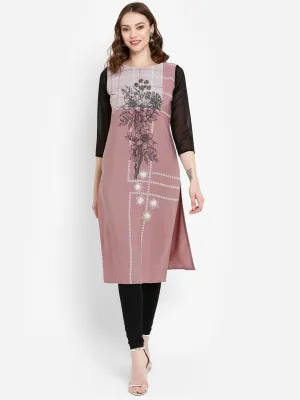 Mauve Printed Straight Kurta