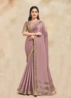 Mauve Purple Embroidered Wedding Saree