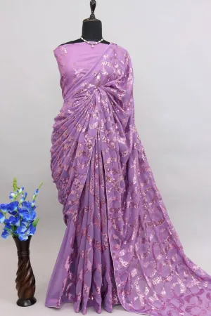 Mauve Purple Georgette Premium Sequins Saree