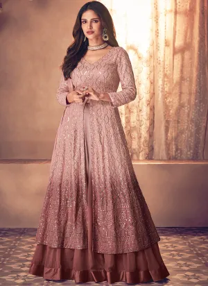 Mauve Shaded Traditional Sequence Embroidered Wedding Anarkali Lehenga Style Suit