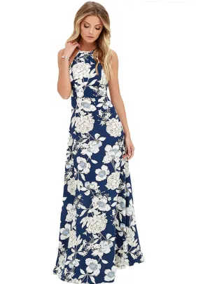 Maxi Boho Dress Halter Neck Floral Print Sleeveless