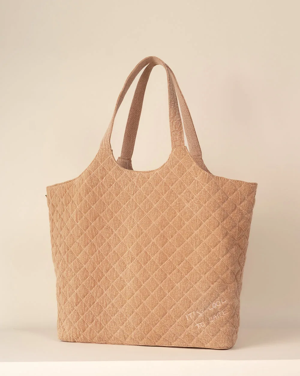 Maxi Quilted Denim Tote Bag Tan