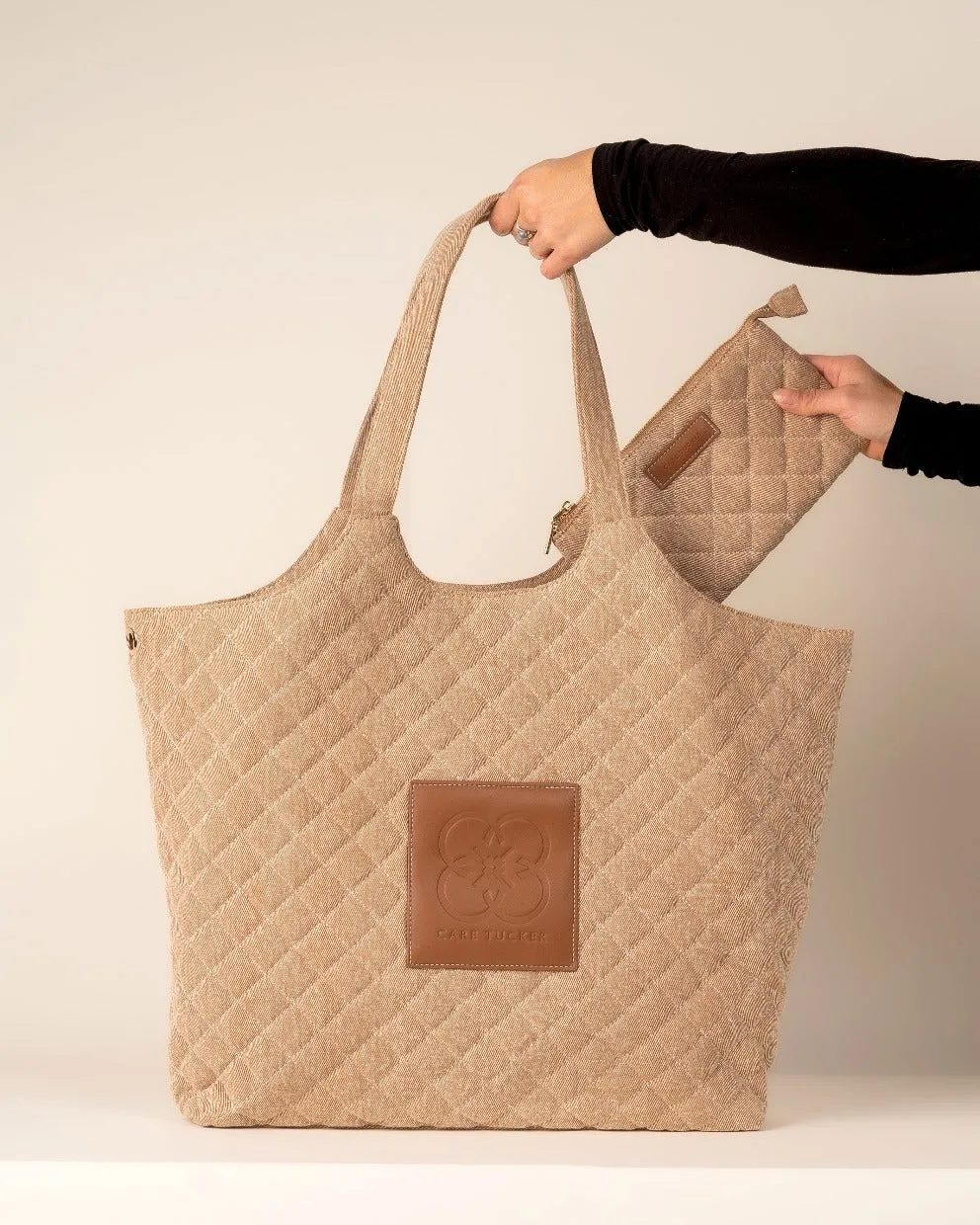 Maxi Quilted Denim Tote Bag Tan