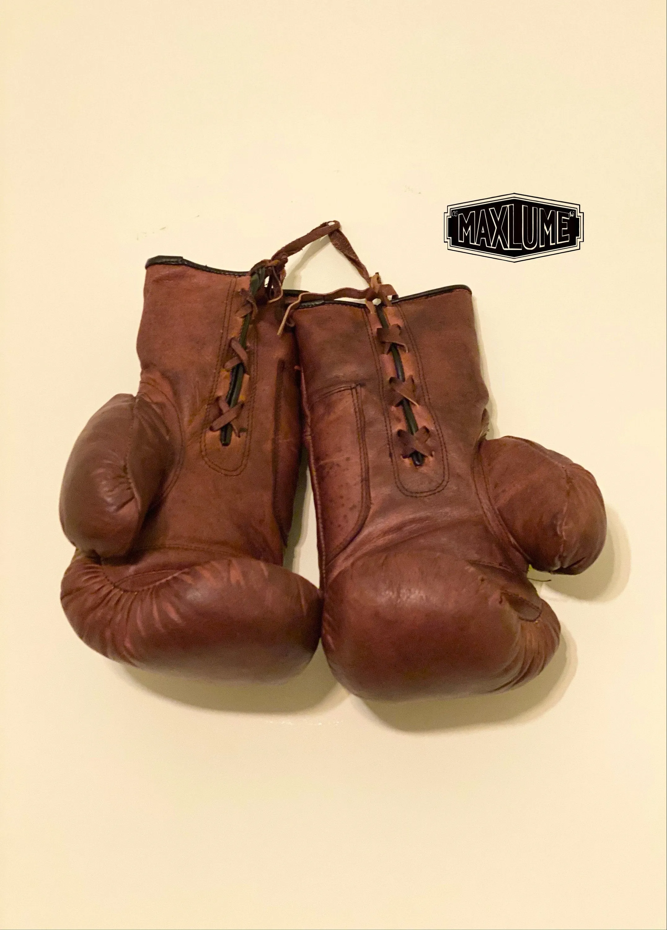 Maxlume ~ Genuine Leather Vintage Retro Lace Up Brown Boxing Gloves Heritage