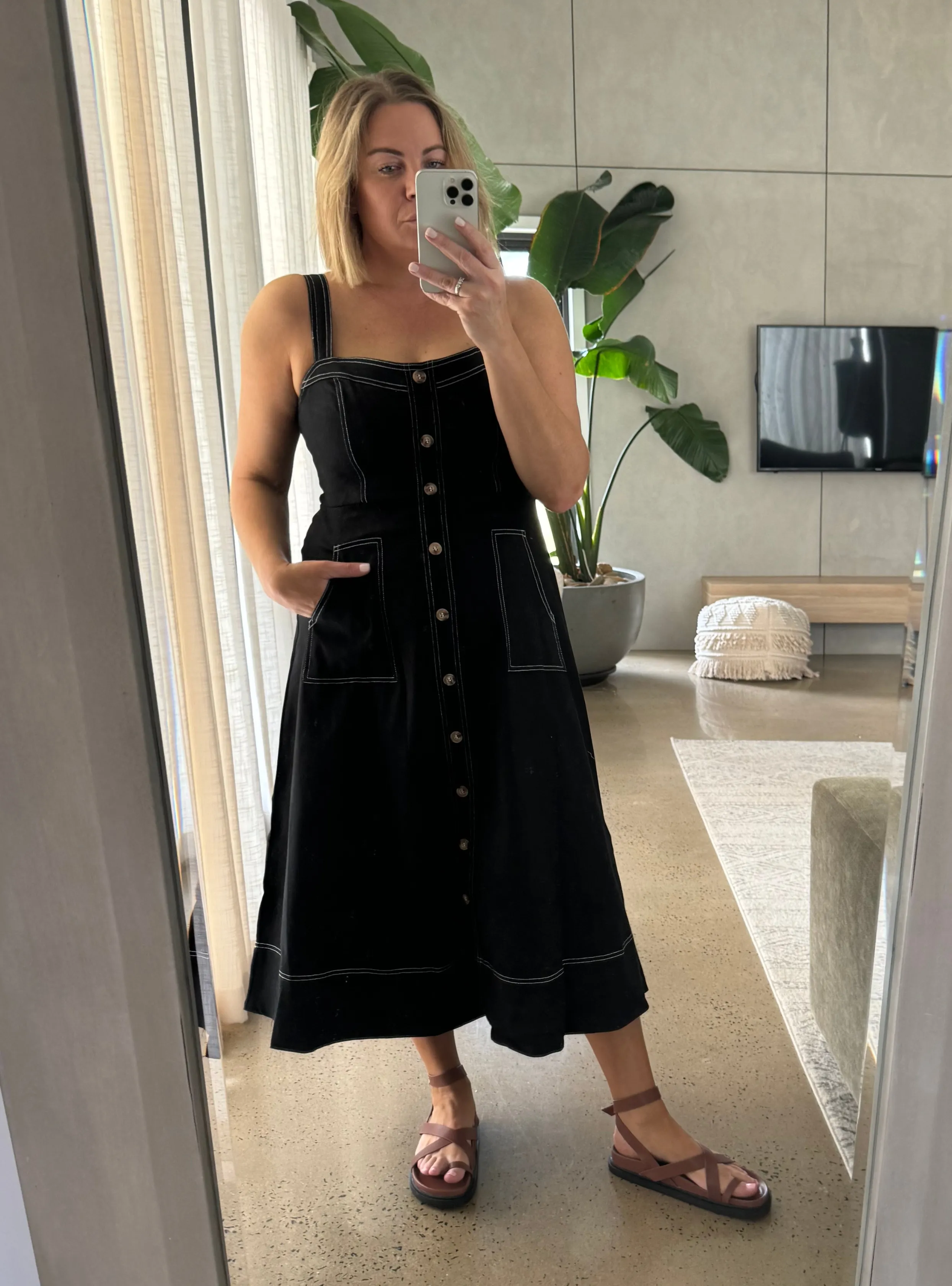 MAY DENIM MIDI DRESS - Black