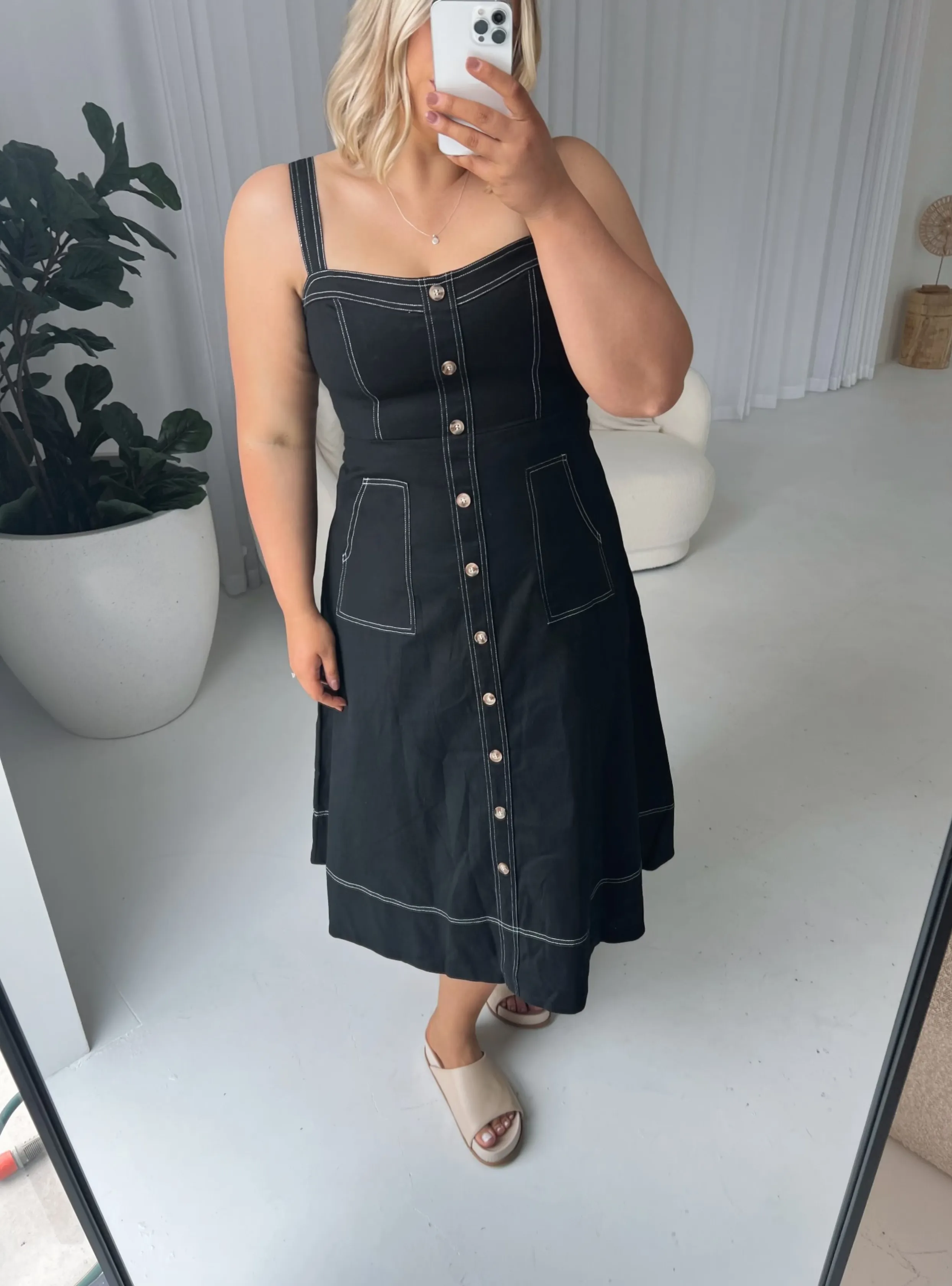 MAY DENIM MIDI DRESS - Black