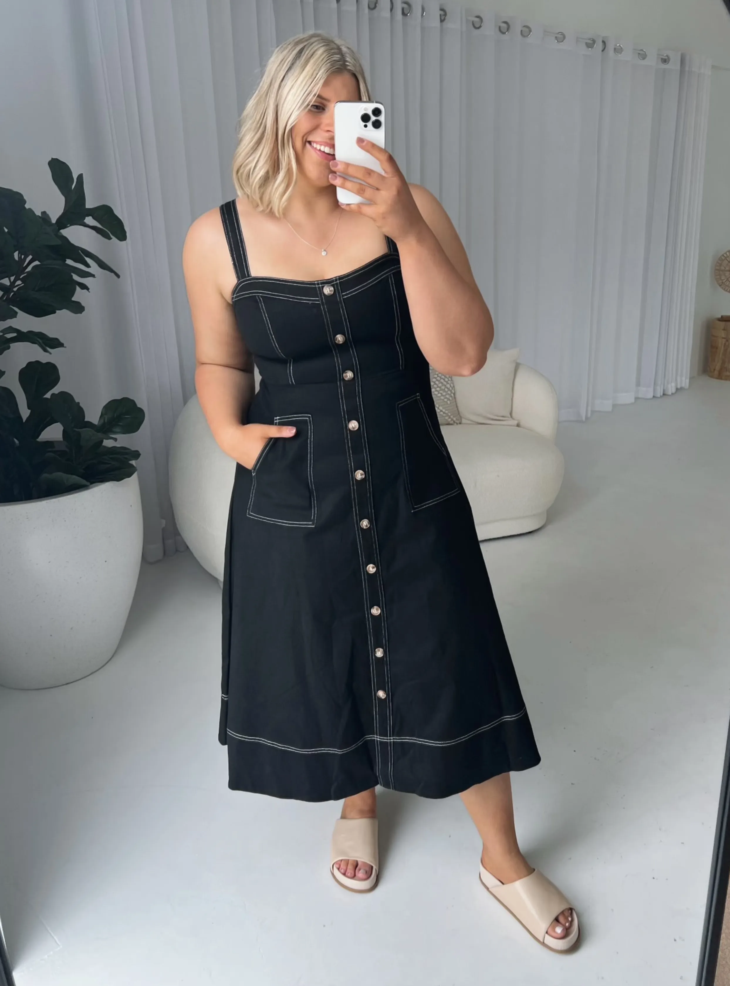 MAY DENIM MIDI DRESS - Black