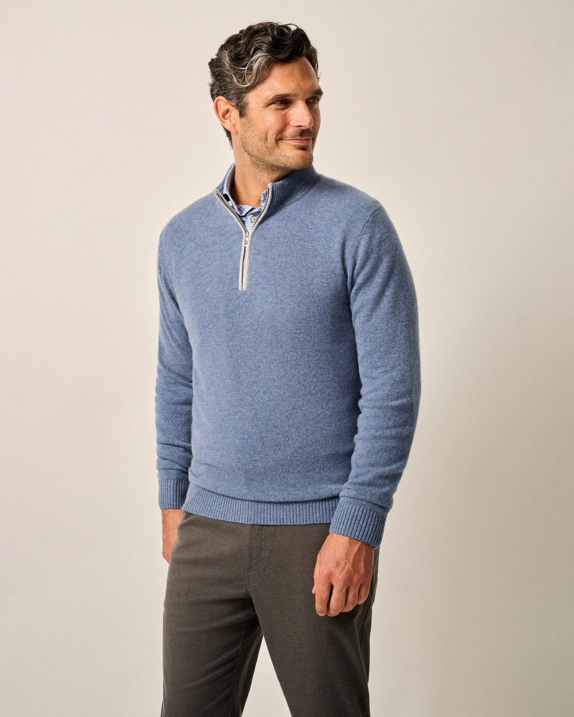 Mayfair Cashmere Quarter Zip Sweater in Laguna Blue by Johnnie-O