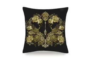 Mayfairsilk Black and Gold Roses Pure Silk Cushion Cover