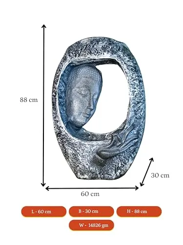 Mayii Half-Face Cave Structure Water Fountain – Unique Waterfall Feature for Trendy Home Decor & Gifts showpiece Premium Resin Made Table Top Home Decor for Living Room and Gifting(60 cm,Grey)