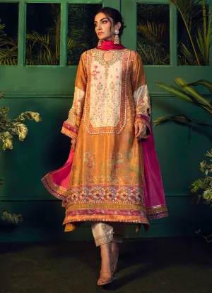 Mayna festive'24 - Roshan Printed Raw silk kurta with silk ombre dupatta