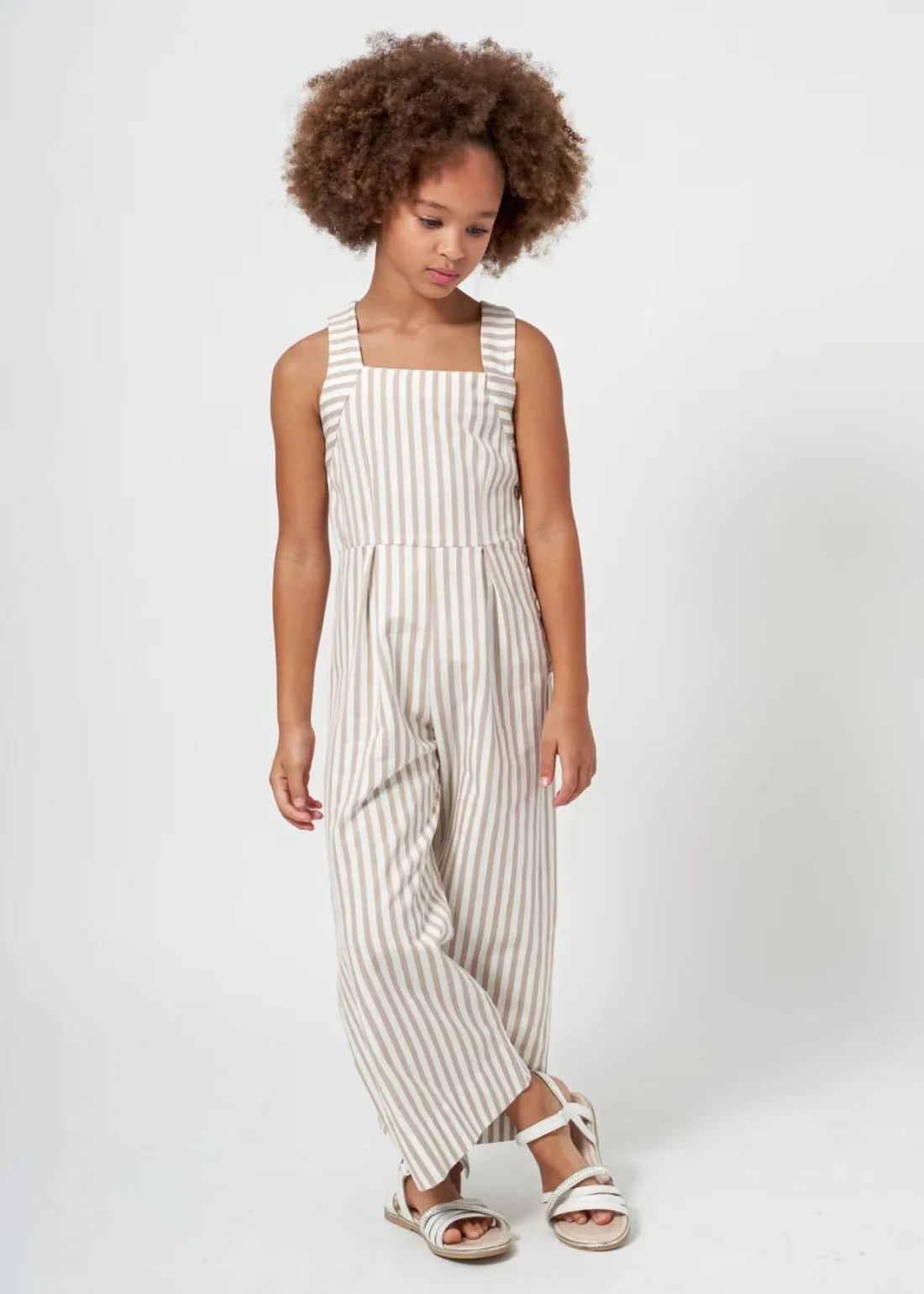 Mayoral Girls Beige Striped Pants Jumpsuit