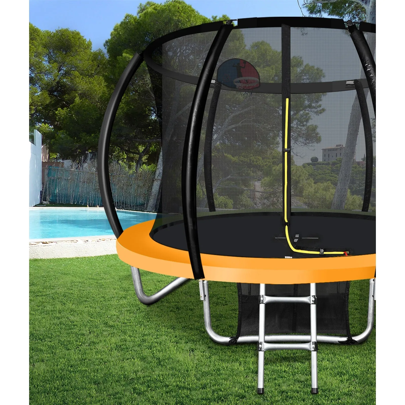 Mazam 12FT Trampoline Kids Round Trampolines Basketball set Safety Net Enclosure