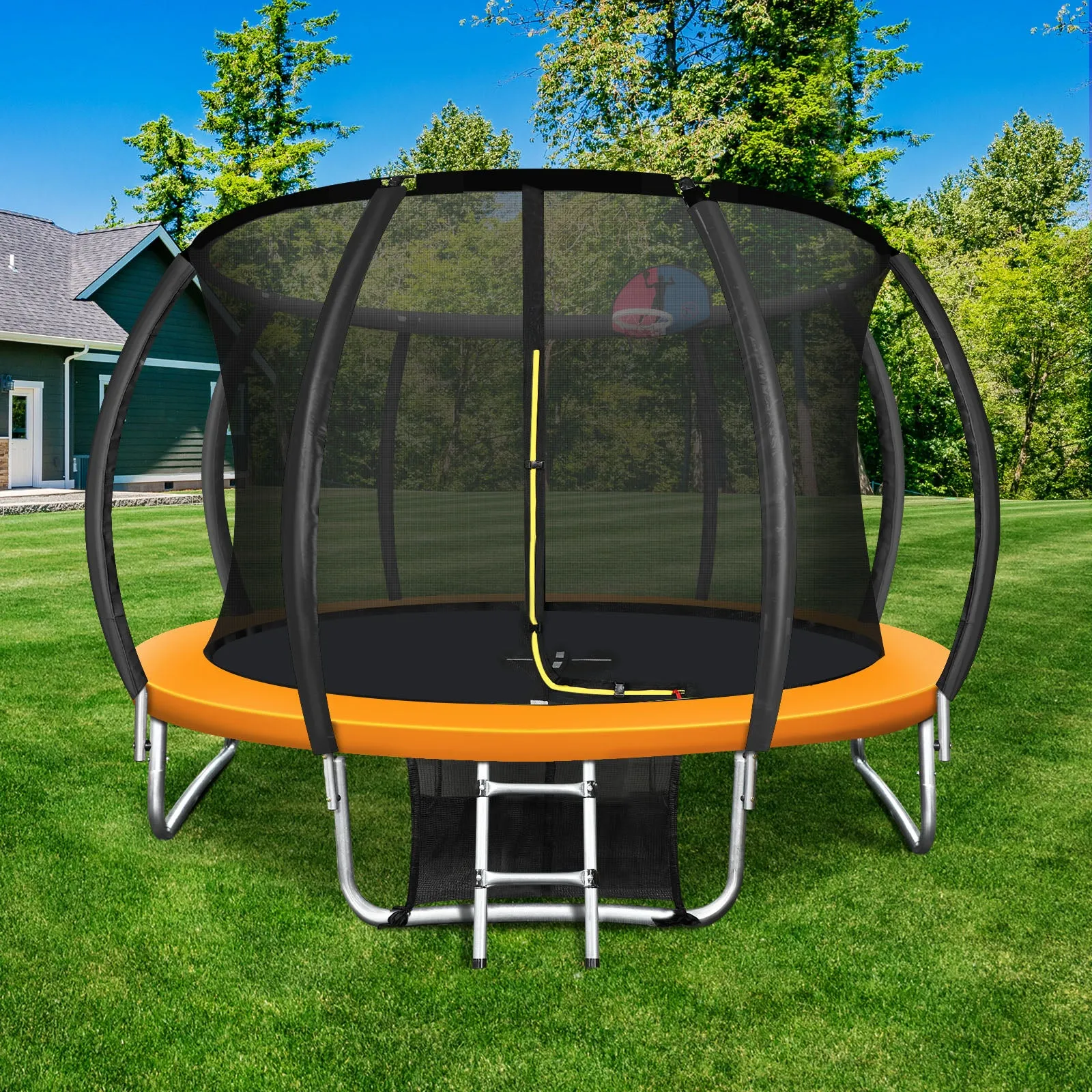 Mazam 12FT Trampoline Kids Round Trampolines Basketball set Safety Net Enclosure