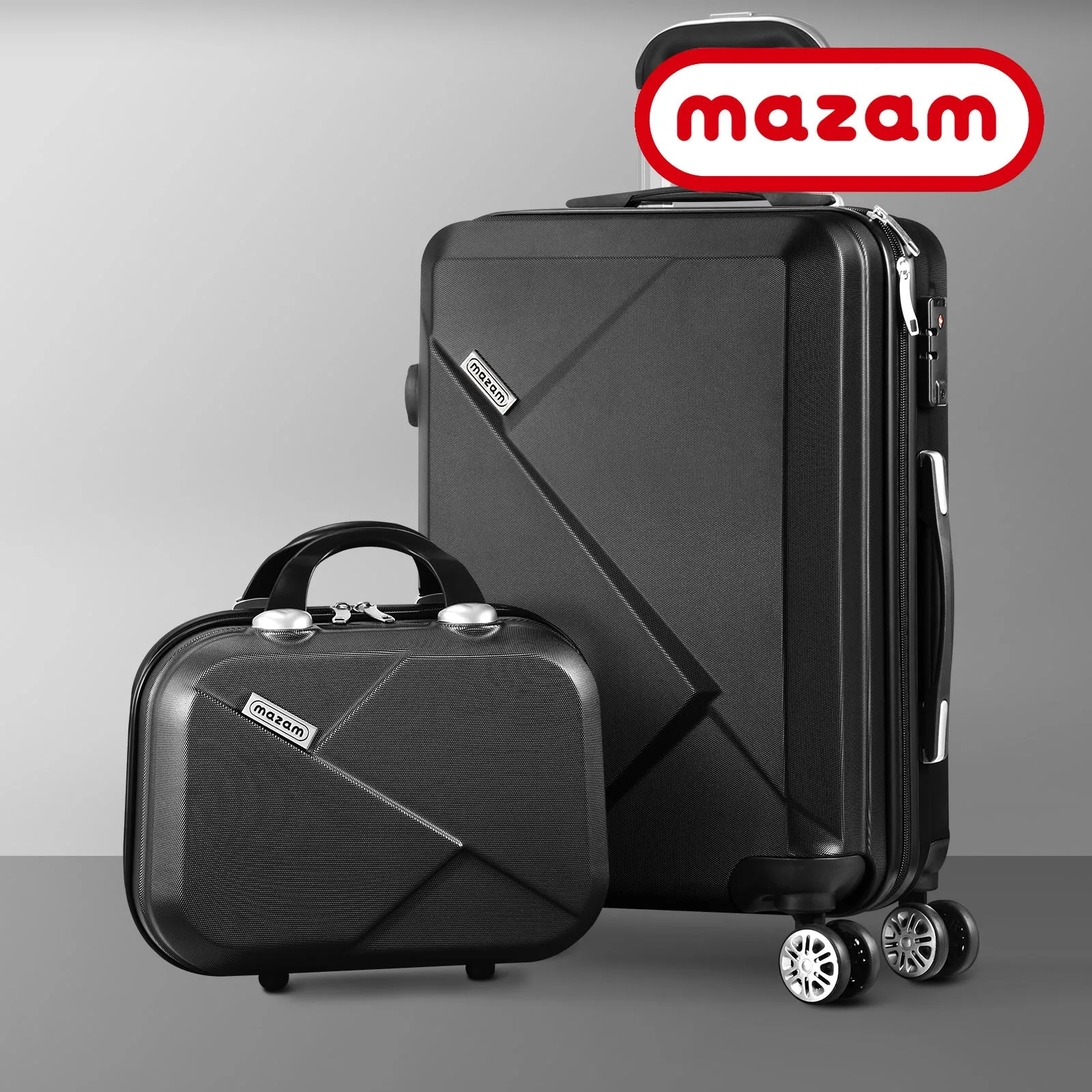 Mazam 2PCS Luggage Suitcase Trolley Set Travel TSA Lock Storage Hard Case Black