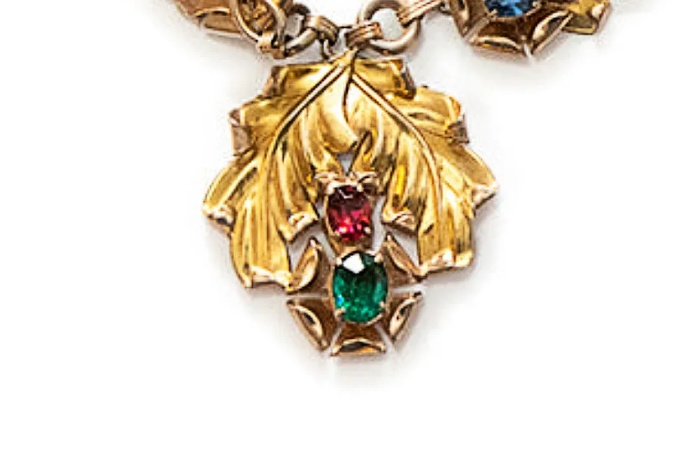 MCCLELLAND BARCLAY Gold Plated Oak Leaf and Multi Colour Stones Necklace