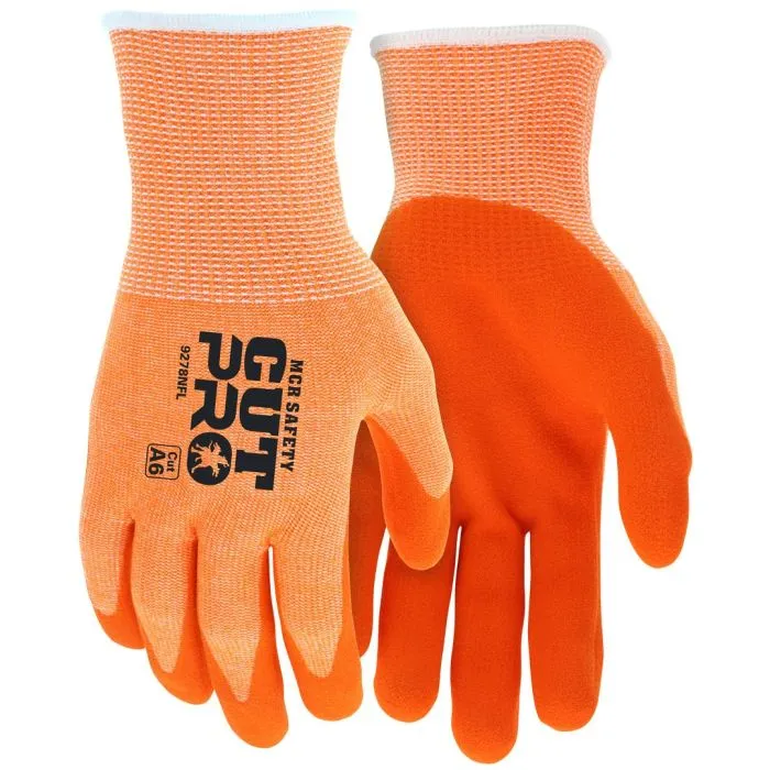 MCR Safety Cut Pro 92730HV 13 Gauge Hypermax Shell, Sandy Nitrile Foam Coated Work Gloves, Hi-Vis Orange, 1 Pair