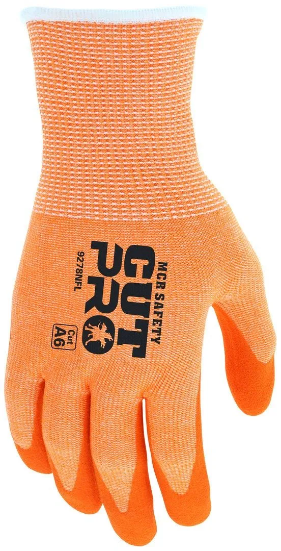 MCR Safety Cut Pro 92730HV 13 Gauge Hypermax Shell, Sandy Nitrile Foam Coated Work Gloves, Hi-Vis Orange, 1 Pair