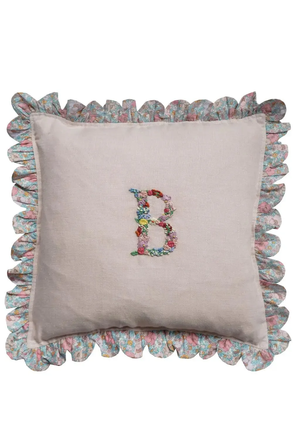 MEADOW SONG Liberty Embroidered Letter Scallop Edge Cushion