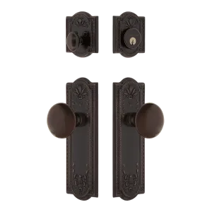 Meadows Entry Set with Brown Porcelain Knob in Timeless Bronze